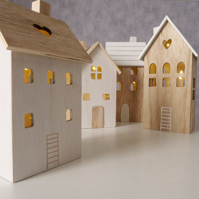 Decor lemn cu iluminat, 2 case, ALDEA