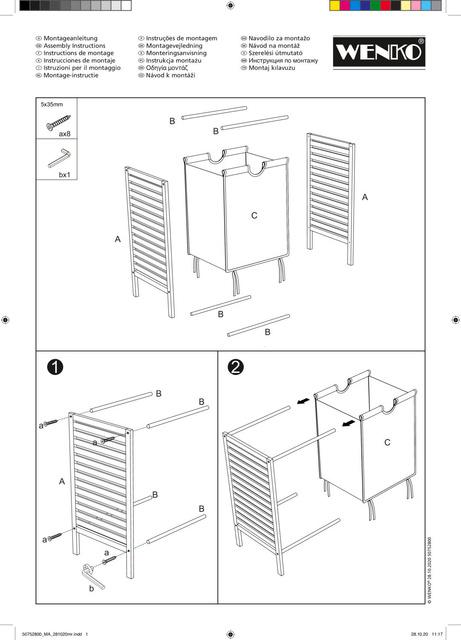 Cos de rufe ACINA cu cadru din lemn de salcam, 48 l, WENKO