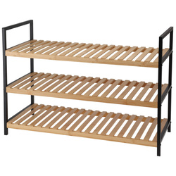 Raft pentru pantofi, 3 niveluri, cadru din bambus și metal, 70 x 30 x 48,5 cm