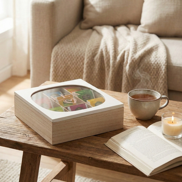 Cutie de ceai cu capac din sticlă ZEN, 24 x 24 x 7 cm