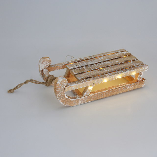 Decorațiune de Crăciun din lemn cu LED, sanie, 32 x 25 x 11 cm