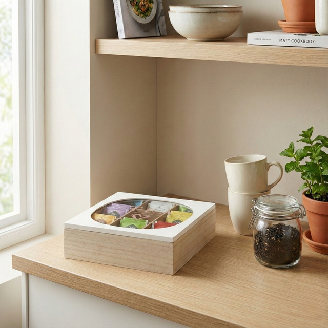 Cutie de ceai cu capac din sticlă ZEN, 24 x 24 x 7 cm