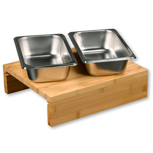 Tocator din bambus cu doua recipiente din otel inoxidabil, Kesper