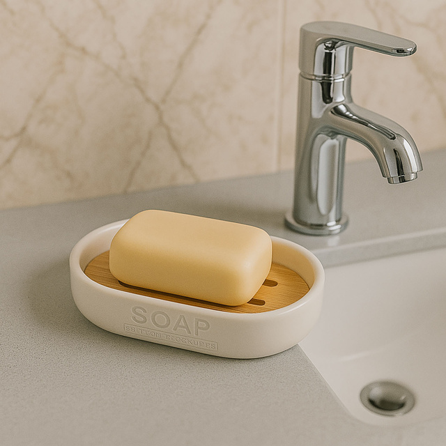 Savoniera cu orificii de scurgere din bambus