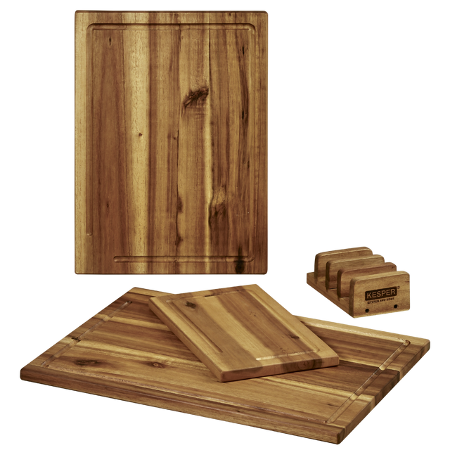 Set de 3 tocătoare cu suport, lemn de salcâm