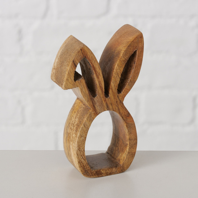 Inel pentru servetele in forma de iepuras de Paste Hops, lemn de mango, 4 bucati