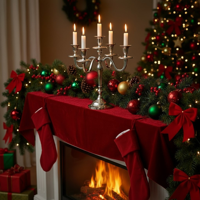 Candelabru cu cinci brațe, argintiu, 30 cm, model 1