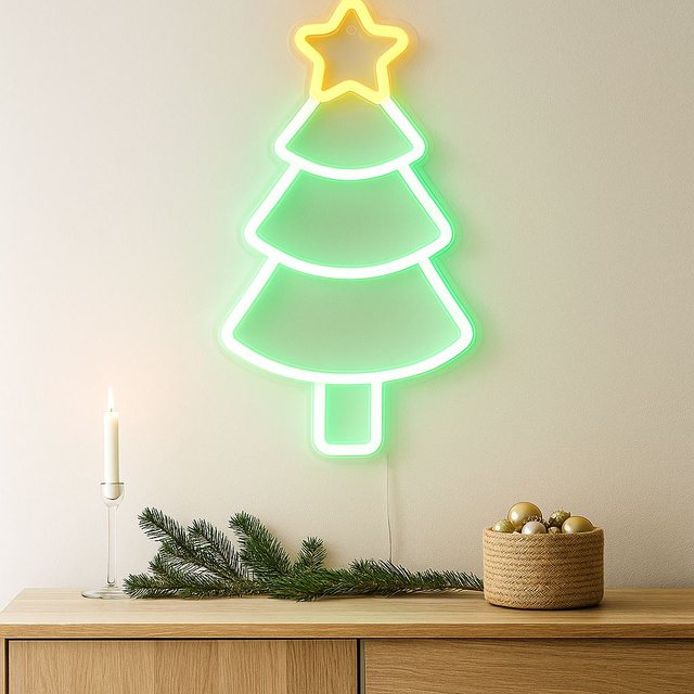 Neon de Crăciun pentru perete, LED, 23 x 22 cm, brad.