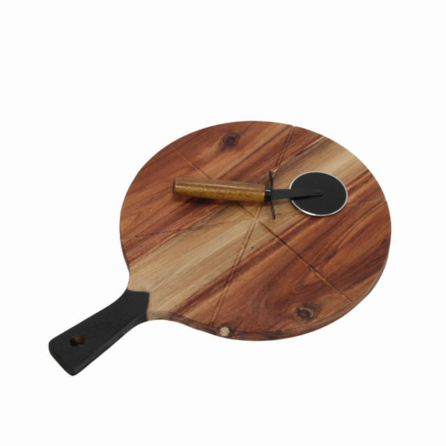 Tabla pizza din lemn de salcam cu cutit