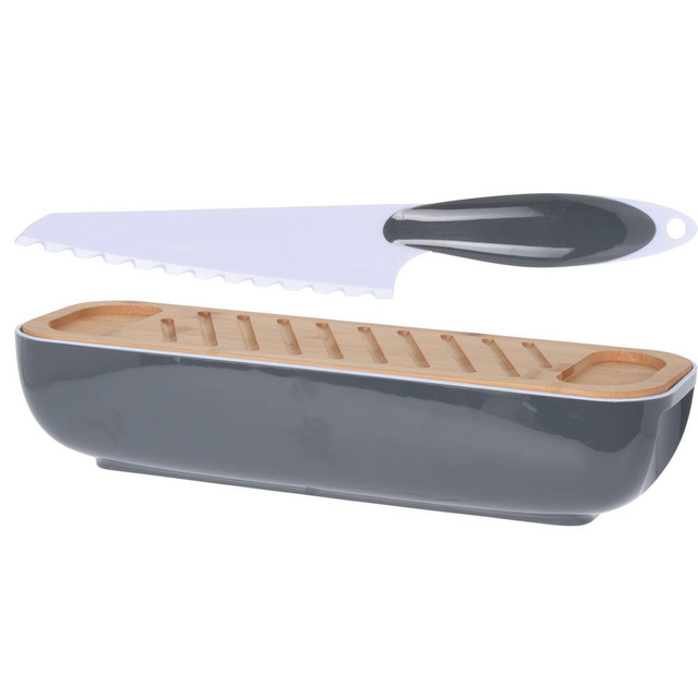 Coș de pâine cu capac din bambus, cuțit inclus