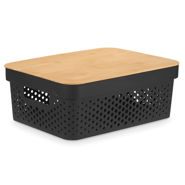 Recipient mare din plastic cu capac din bambus, 36 x 26 x 22 cm