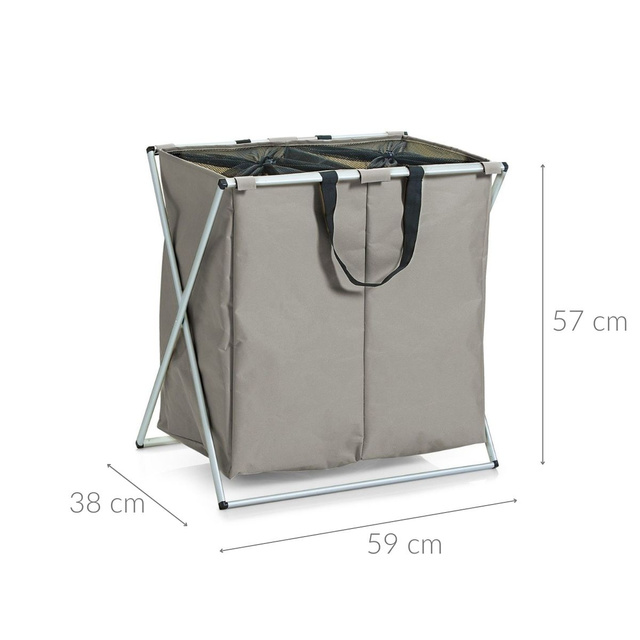 Recipient pentru rufe, 2 compartimente - 128 litri, ZELLER, gri