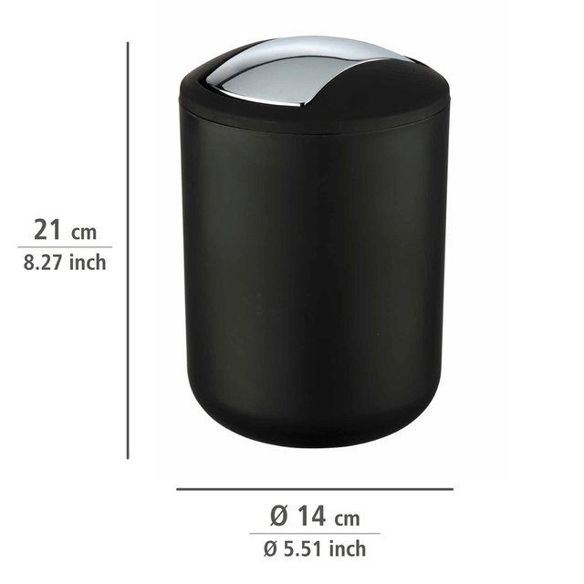 Set accesorii baie BRASIL BLACK, dozator de sapun + perie de toaleta + coș de gunoi 2 l, WENKO