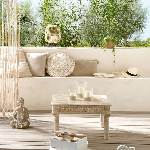 Set 3 suporturi lumanare, din sticlă Ete cu baza din lemn