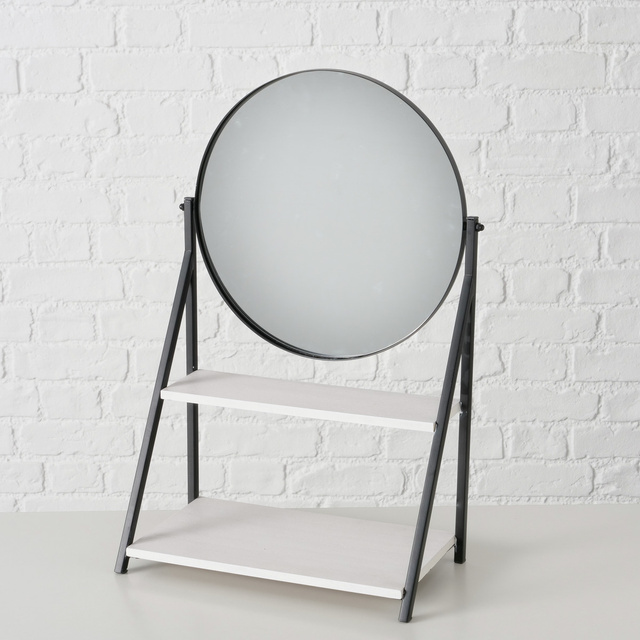 Oglinda ACAPULCO pe picioare cu raft, rotunda, inaltime 50,5 cm