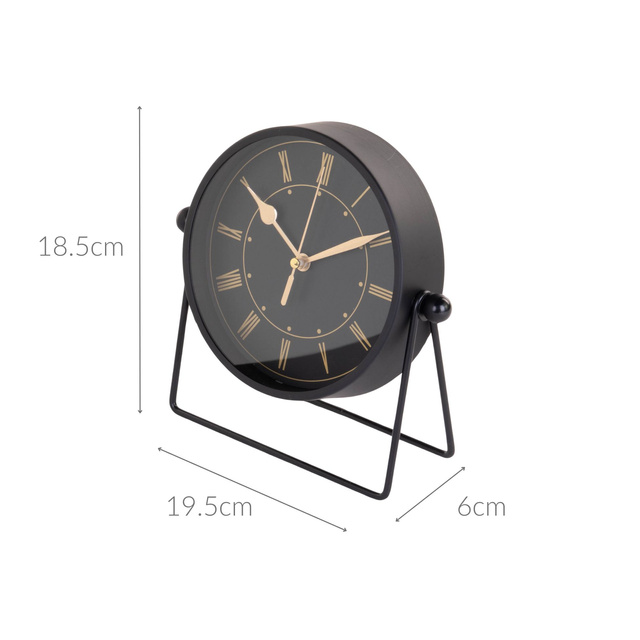 Ceas de masă negru cu ace aurii, 19,5 x 6,5 x 18,5 cm