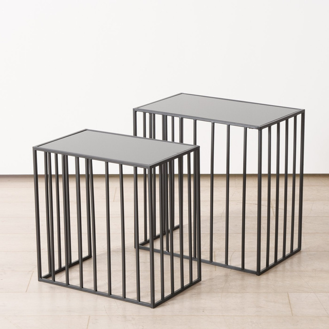 Set 2 masute de cafea metalice Joris, blat oglinda