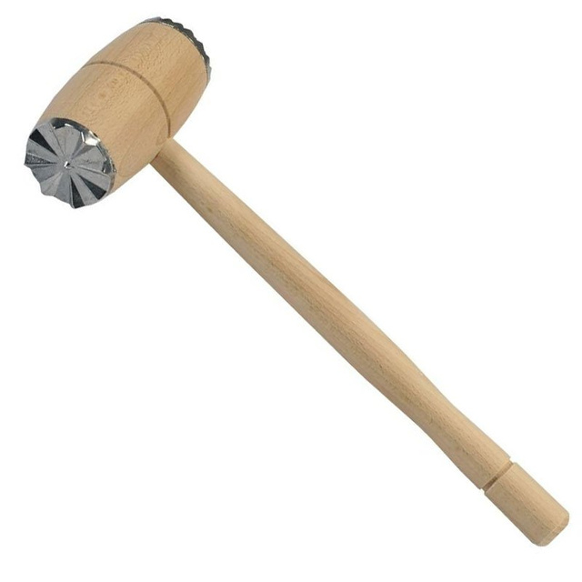 Fleischklopfer, Buche, 2 Metallköpfe, 32 cm lang, FSC, EAN-Sticker