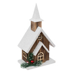 Figurina decorativa pentru Craciun biserica din lemn, 27 cm