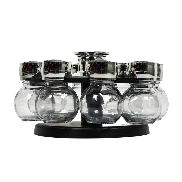 Organizator de condimente, 8 recipiente de sticlă, suport rotativ