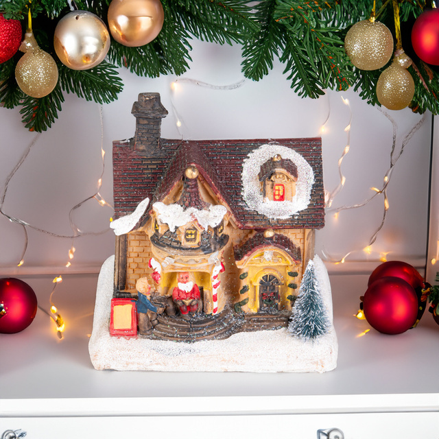 Decoratiune de Craciun Casuta de iarna, iluminata LED, 15 x 12,5 x 9,5 cm