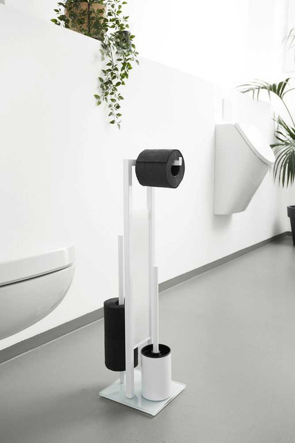 Suport pentru hârtie igienică și perie pentru toaletă, RIVALTA WHITE - 3 în 1, WENKO, alb