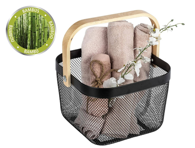 Cos metalic pentru produse cosmetice BAMBOO, cu maner de bambus, Wenko