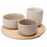 Set de boluri ceramice pentru gustări LINY pe un suport din bambus