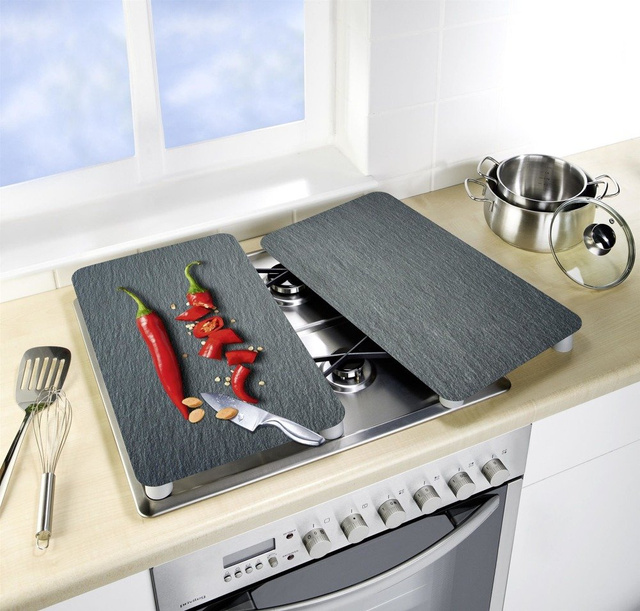 Plăci pentru protejarea plitei, set de 2 plăci rezistente, set de picioare, sticlă călită, 30 x 52 cm, WENKO, cayenne