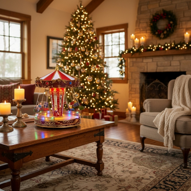 Carusel LED de Crăciun cu muzică și figurine mobile, 21 x 27 cm