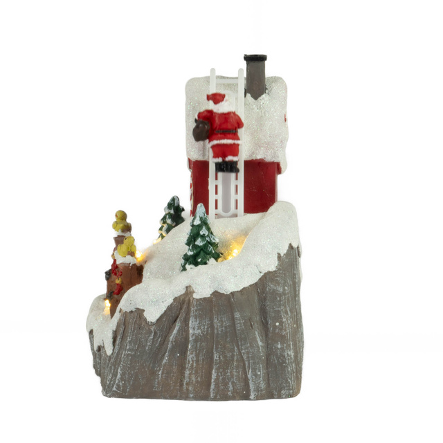 Figurina Atelier de jucarii si Moș Crăciun pe o scară cu iluminare LED