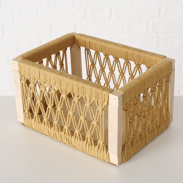 Cutii din lemn Winny cu impletitura decorativa, 3 bucati