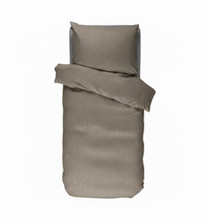 Set de lenjerie din satin de bumbac în nuanța taupe, fețe de pernă decorative cu motiv animalier, Essenza 140x220+60x70 cm