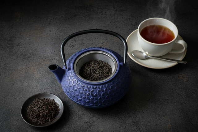 Ceainic din fontă cu infuzor SABI, 1000 ml, bleumarin