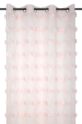 Perdea POMPINOU roz pudrat, cu pompoane, 135 x 260 cm