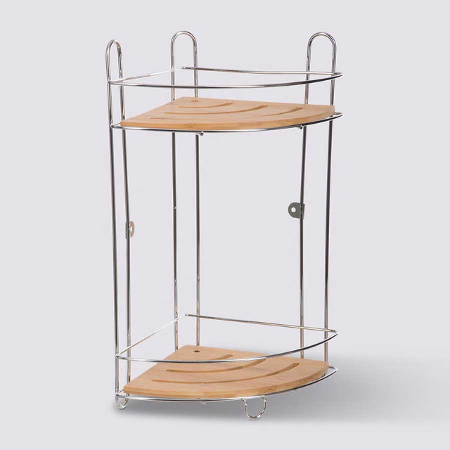 Raft pentru baie, coltar, agatat, 2 niveluri, bambus