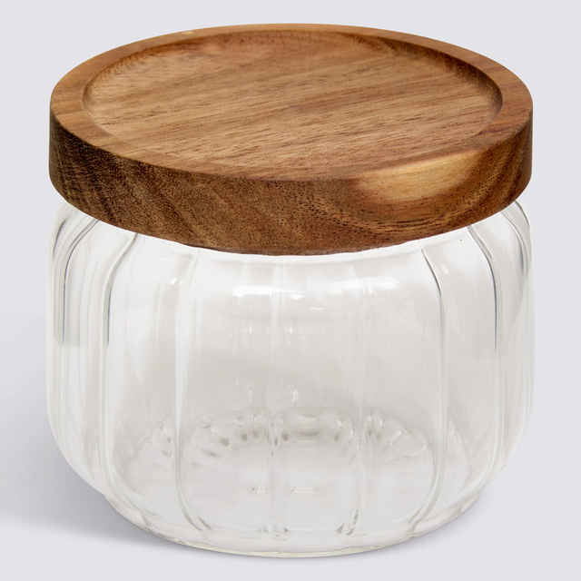 Recipient din sticlă pentru alimente HARMONY cu capac din lemn, 300