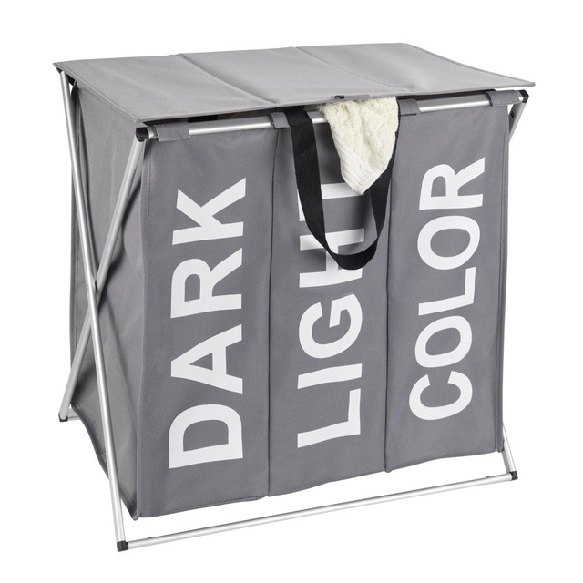 Coș de rufe cu trei compartimente, coș de rufe pliabil TRIO TOP - 57 x 57 x 38, WENKO