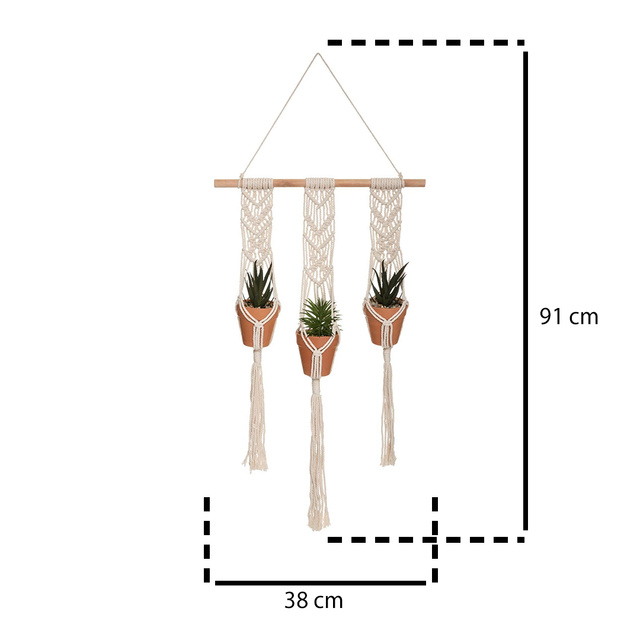 Pat de flori de perete Macrame, 3 plante artificiale