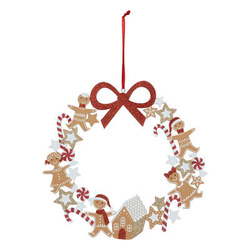 Coronita de Craciun din lemn cu motiv turta dulce, Ø 33 cm