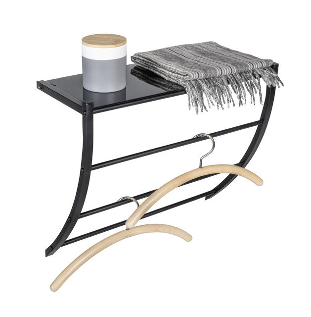 Suport de perete negru cu poliță de sticlă, Tarderia, WENKO