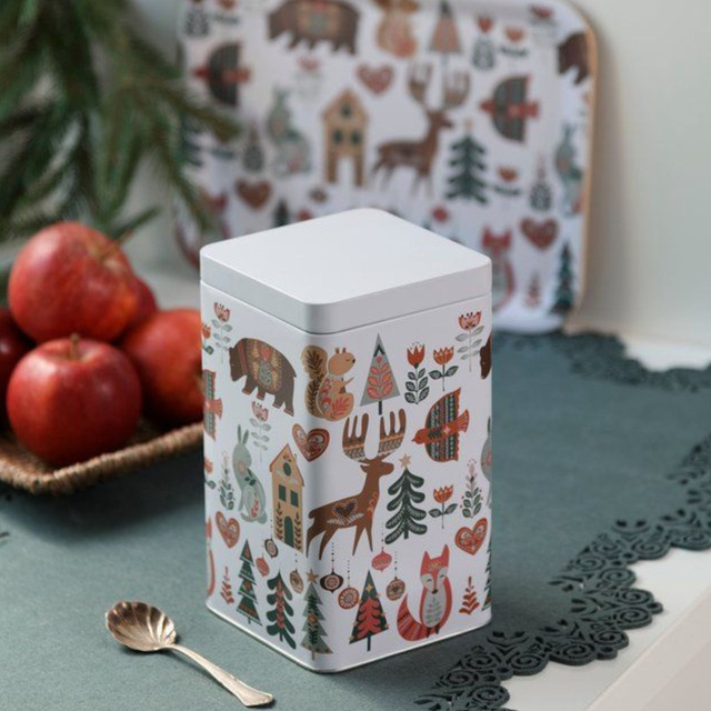 Recipient metalic pentru biscuiți FOLK, cu capac.