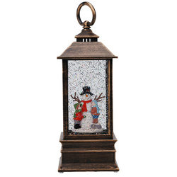 Lanterină decorativă de Crăciun cu LED, apă și sclipici, 23 cm, om de zăpadă
