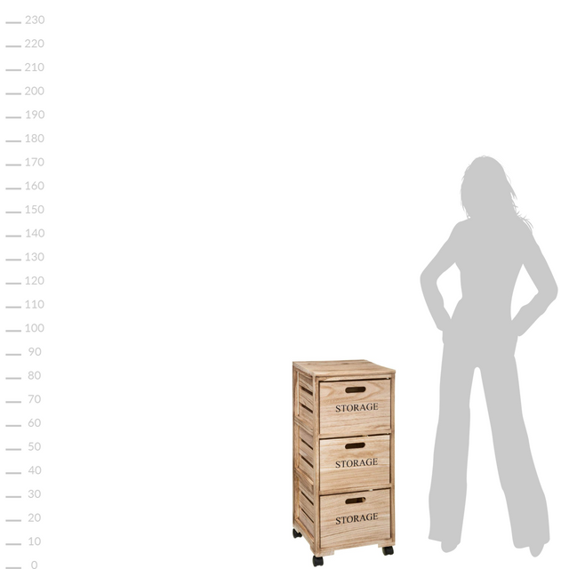 Comodă pe roți, suport de depozitare mobil, dulap din lemn cu 3 sertare