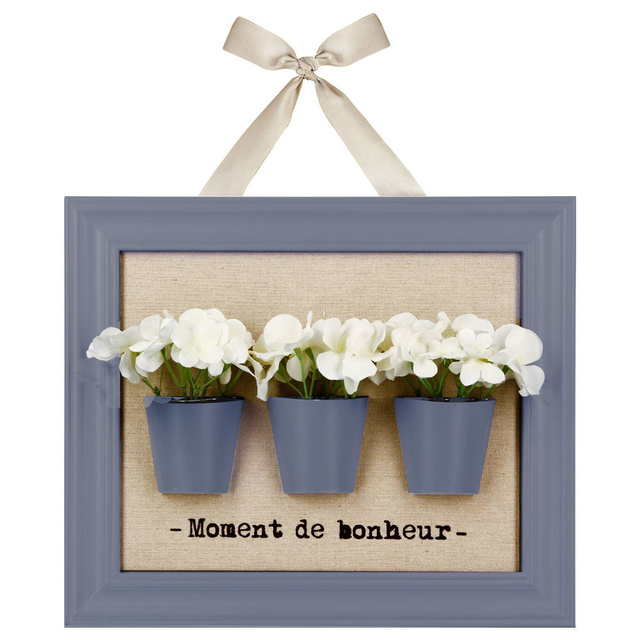 Decor de perete, 3 ghivece de flori, 38 x 32 cm, negru