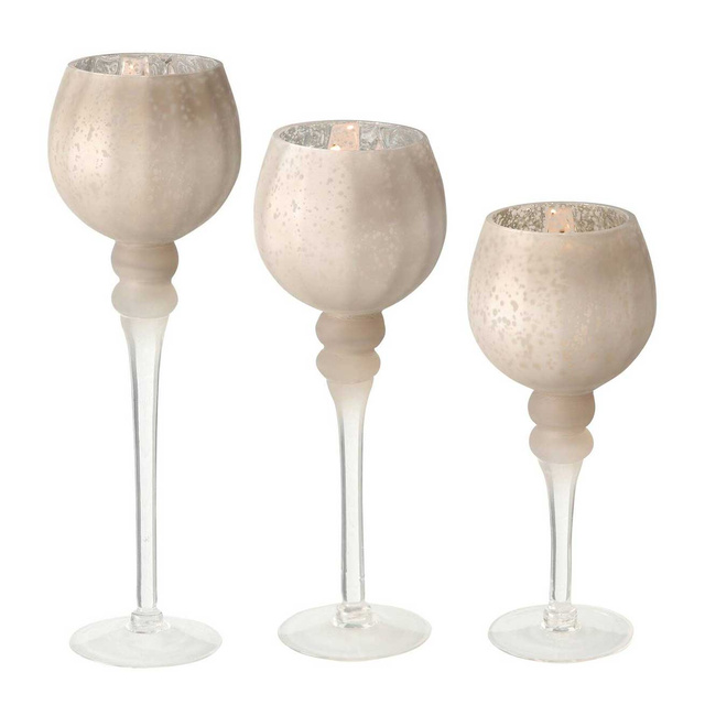 Set 3 sfeșnice din sticlă, pahare înalte, șampanie