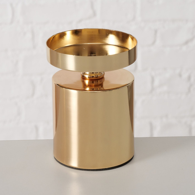 Set 3 suporturi  de lumanare  de masa,  pentru lumanari  groase Meril,  7,5 cm, auriu