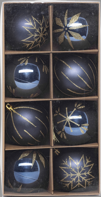 Set globuri cu decoratiuni aurii, 8 cm