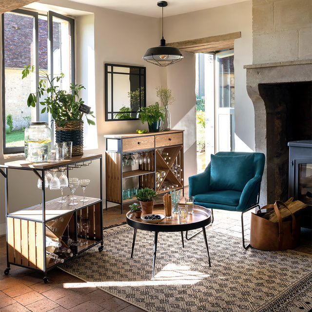 Carucior cu roti Bakos, blat si laterale din lemn de brad, 85 x 39 x 87 cm