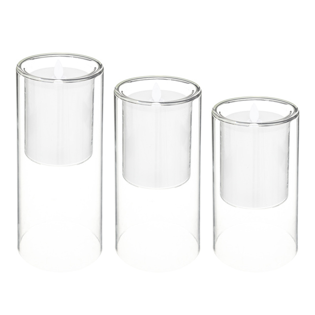 Set 3 lumanari LED cu suporturi din sticla